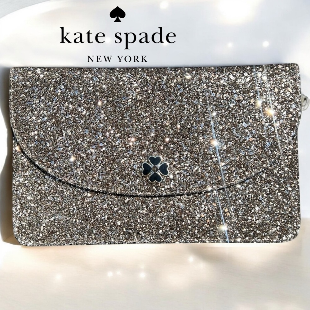 Kate Spade ♠️ NEW Silver Glitter Envelope Clutch